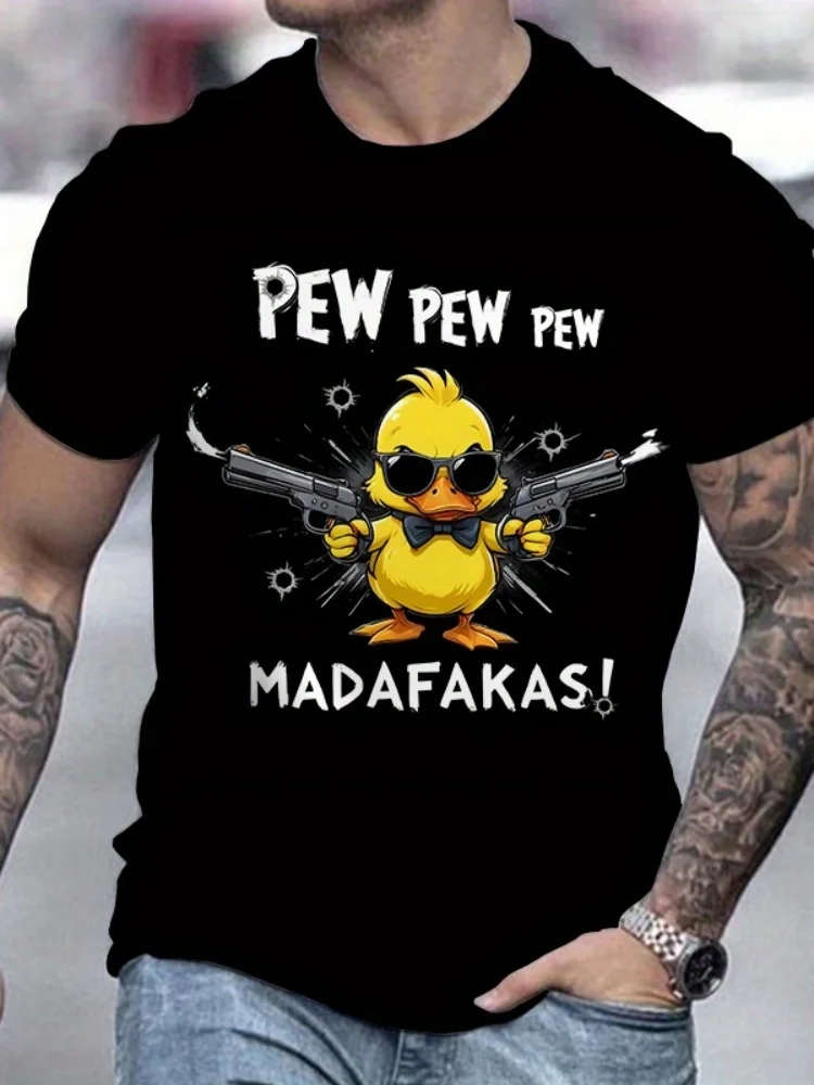 

2025 Cartoon Duck Print Men's T-shirt Street Style Men's Urban Fashion Short-sleeved Top Summer Daily Casual Men's Short-sleeved