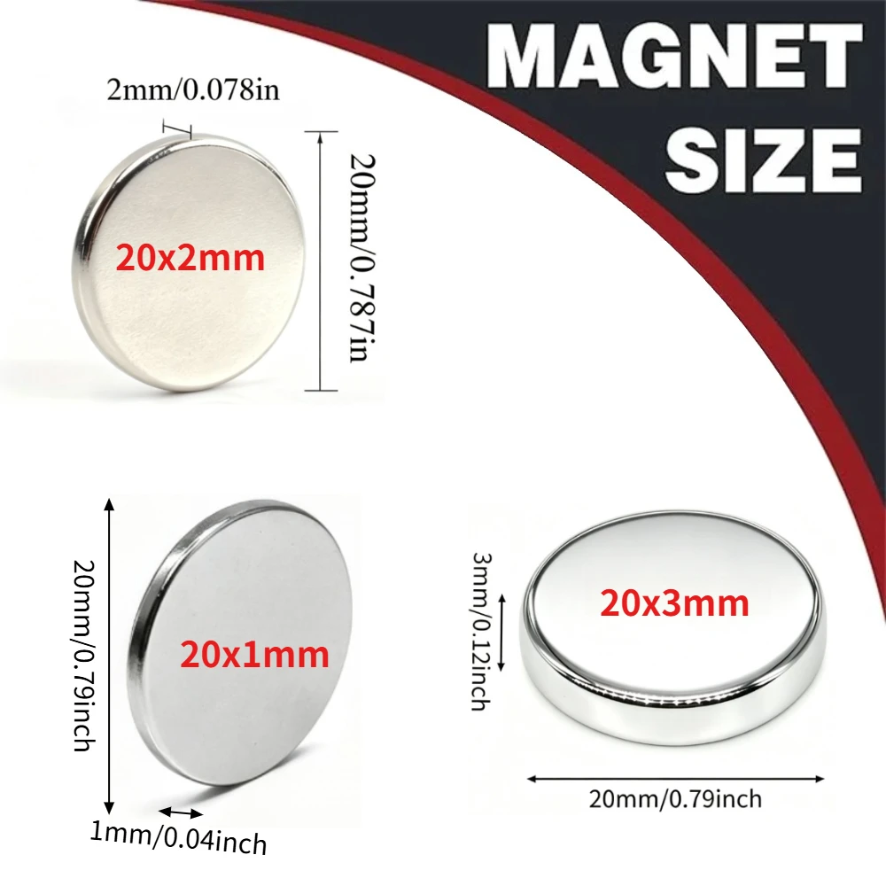 20x1/20x2/20x3mm Circular Magnet, Multipurpose Round Magnetic Discs for Photo Walls, Home, Bathroom and Magnetic Greeting Cards