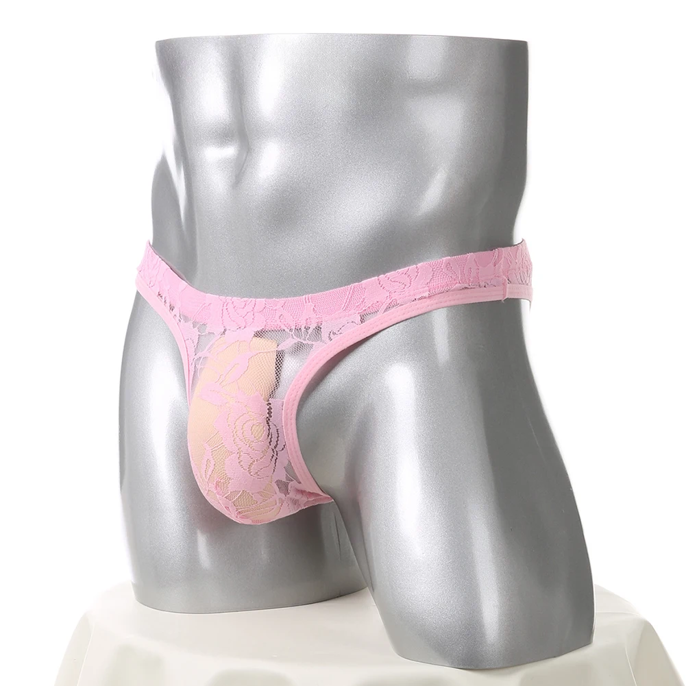 Men Lace Jacquard Transparent G-strings Thongs Sissy Low Rise Lingerie Couple Life Underwear Hollow Out Extreme Men's Panties
