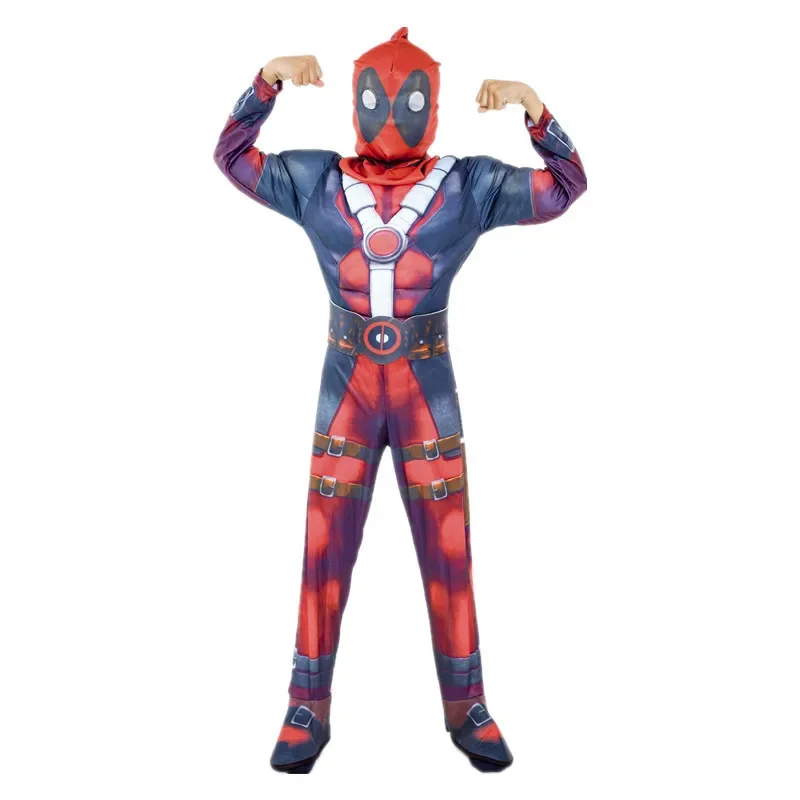 Superhero Deadpool Costume Halloween Cosplay Jumpsuit Boys Fantasy Movie Character Mask Tights with Sword and Bag Holiday Set