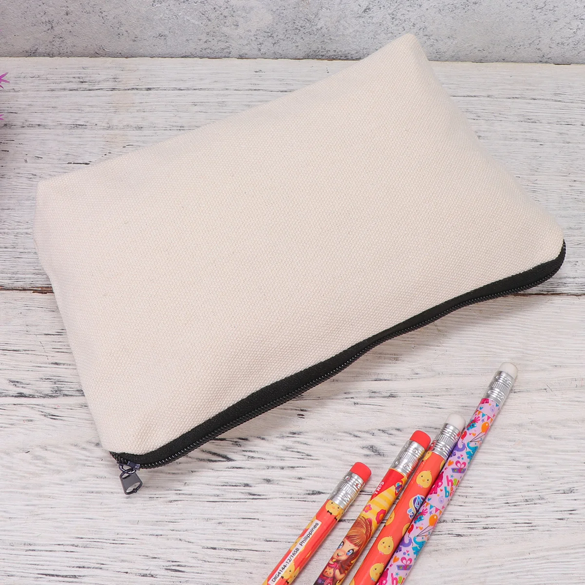 

10Pcs Zipper Pencil Pouch Canvas Pencil Bag Beige Large Capacity Stationery Case Multifunction Coin Purse School Office Supplies