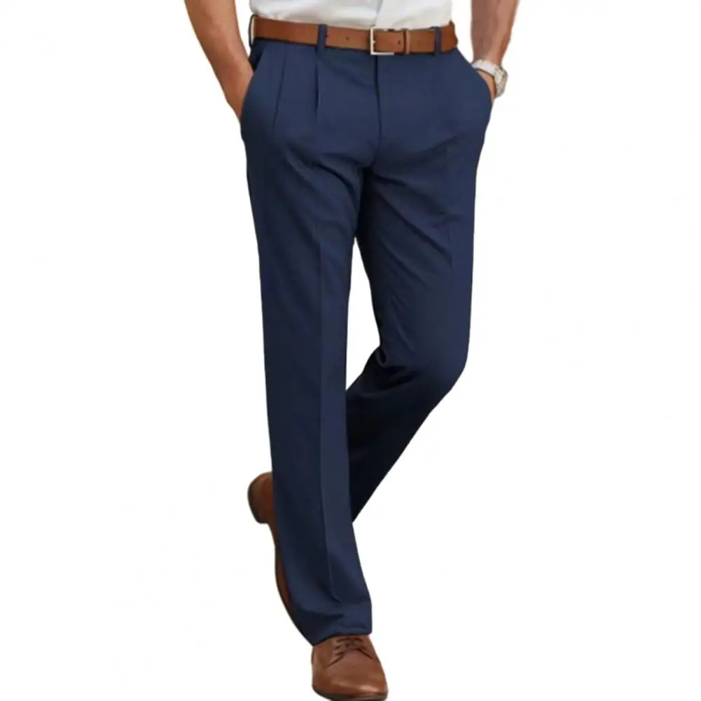 Straight-leg Dress Pants Premium Men's Classic Solid Color Suit Pants Mid-rise Slim Fit Straight Leg Trousers with for Business