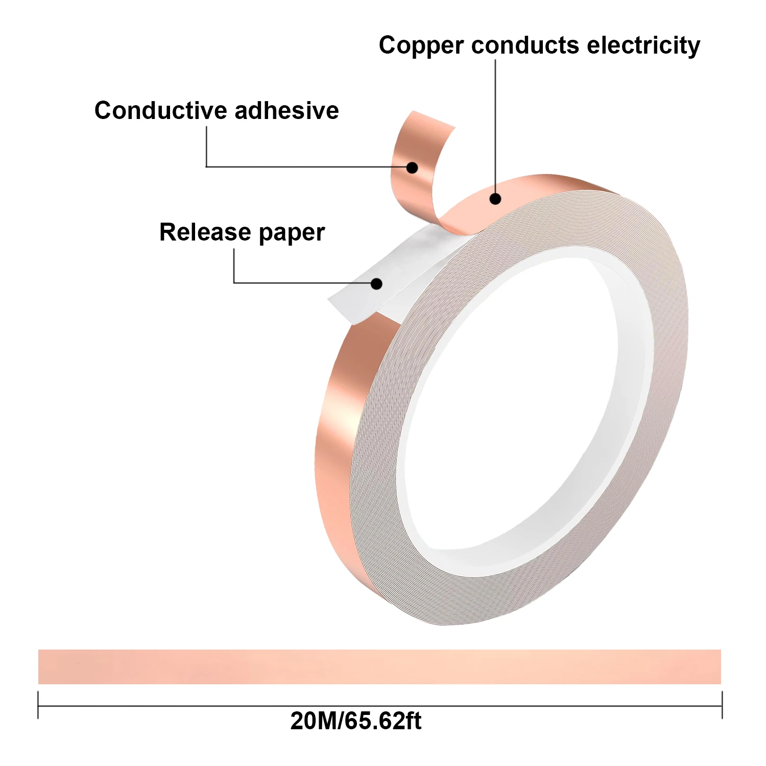 20m Doubel Side Conductive Copper Foil Tape Adhesive Strip Heat  Eliminate EMI Anti-static Repair Tape 0.05mm Thickness