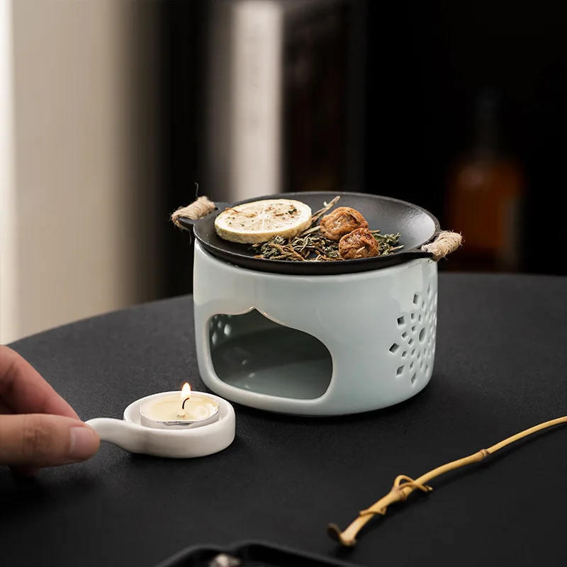Chinese Hollow Ceramic Incense Warmer, Dry Bake Aroma Burner For Flower Herb Cedar, Tea Room Tea Roaster Indoor Fragrance Decor