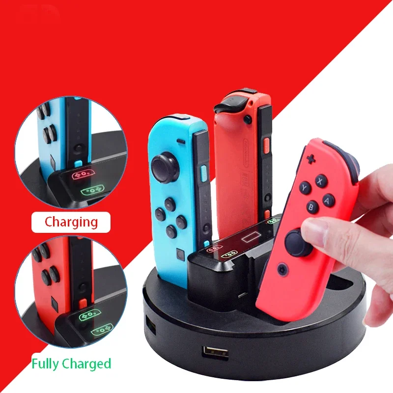 Портативные аксессуары для контроллера Nintendo Switch, зарядное устройство, док-станция для переключателя Joycon, адаптер переменного тока, поддержка 4, зарядка Joy-con