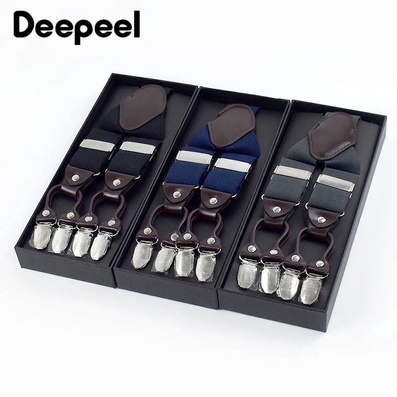 Deepeel 3.5*125cm Adults Men's Suspenders 6 Clip Adjustable Widen Elastic Braces Men Pants Shirt Business Gift Strap Accessories