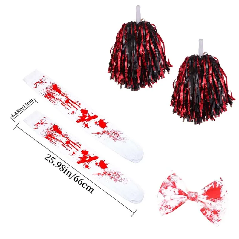 

Хэллоуин Кровавый Зомби Чулки Черлидер Косплей Высокие Носки Шпилька Помпоны Белый Красный Кровь Витражи Набор Аксессуаров