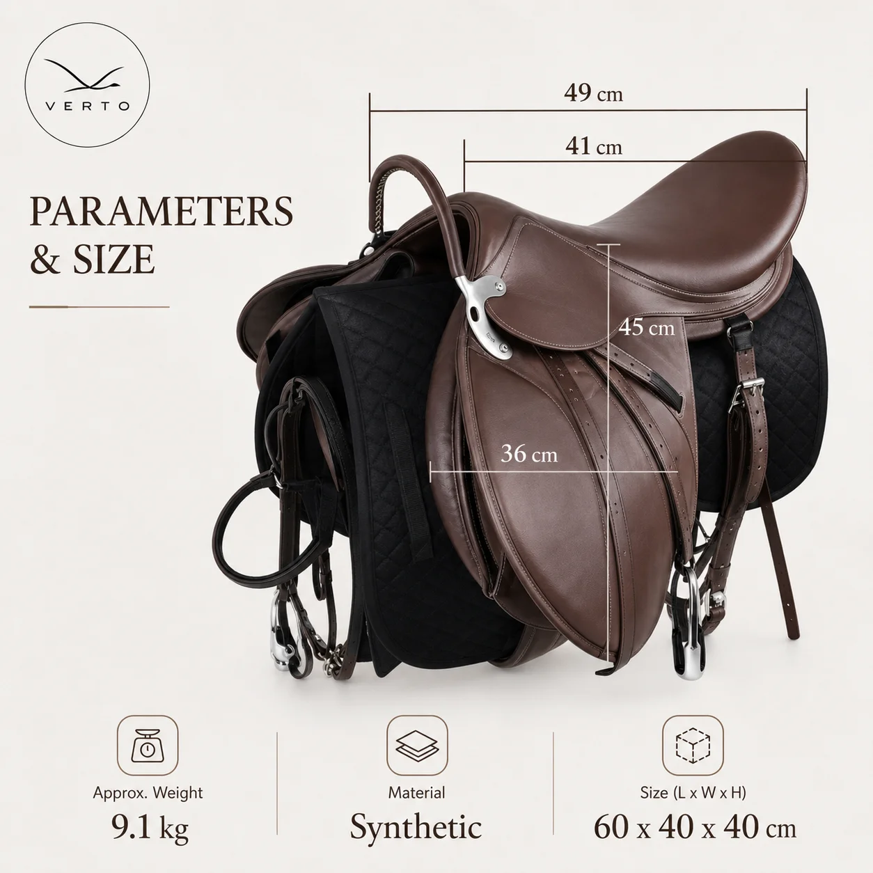 Waterproof Synthetic English Horse Saddle Adjustable Soft Padded All Purpose Trail Riding Training Equestrian Tack