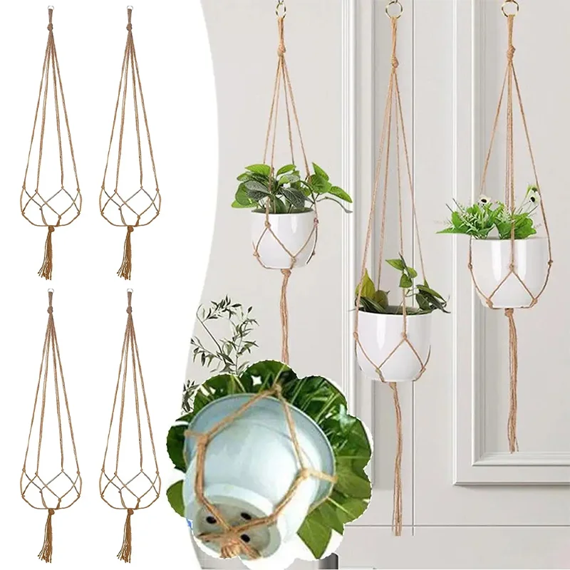 1/2/4Pcs 60~120cm Hanging Flower Pot Net Planters for Hanging，Woven Plant Holder for Gardening, Planter Hanger Rack
