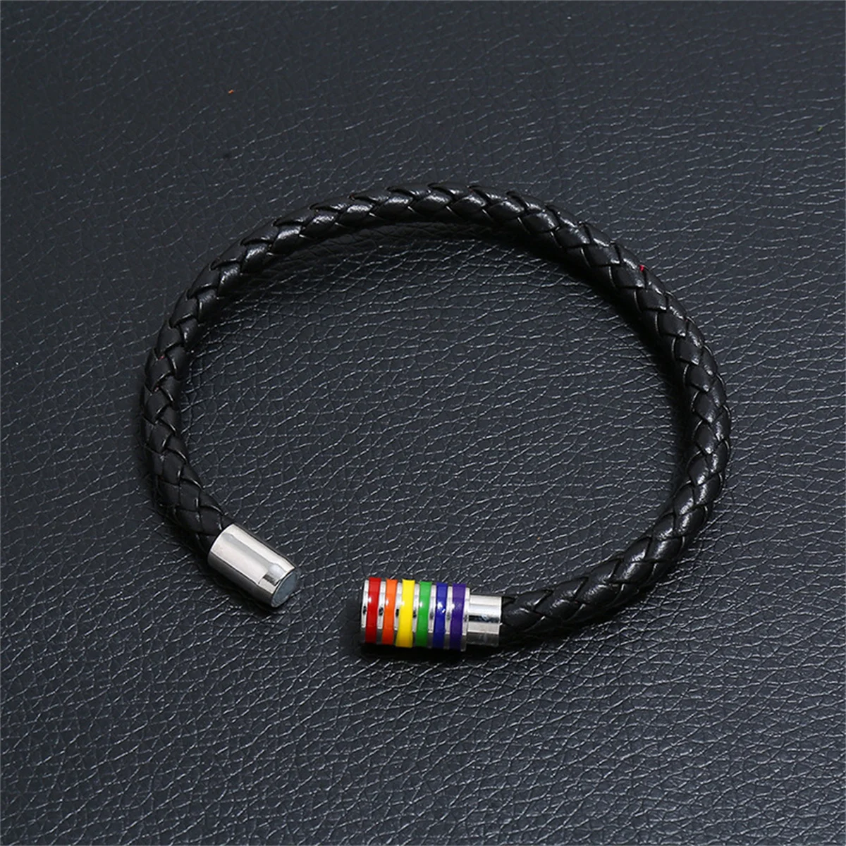 Handmade Black Brown Leather Rainbow Bracelets For Women Men Fashion Love Pride Magnetic Buckle Leather Bangle Couple Jewelry