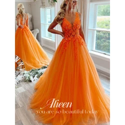 Vestidos formales de color naranja para mujer, vestido de gala con línea bordada, vestido de fiesta con cuello en V, vestidos de cóctel personalizados, vestido de noche largo