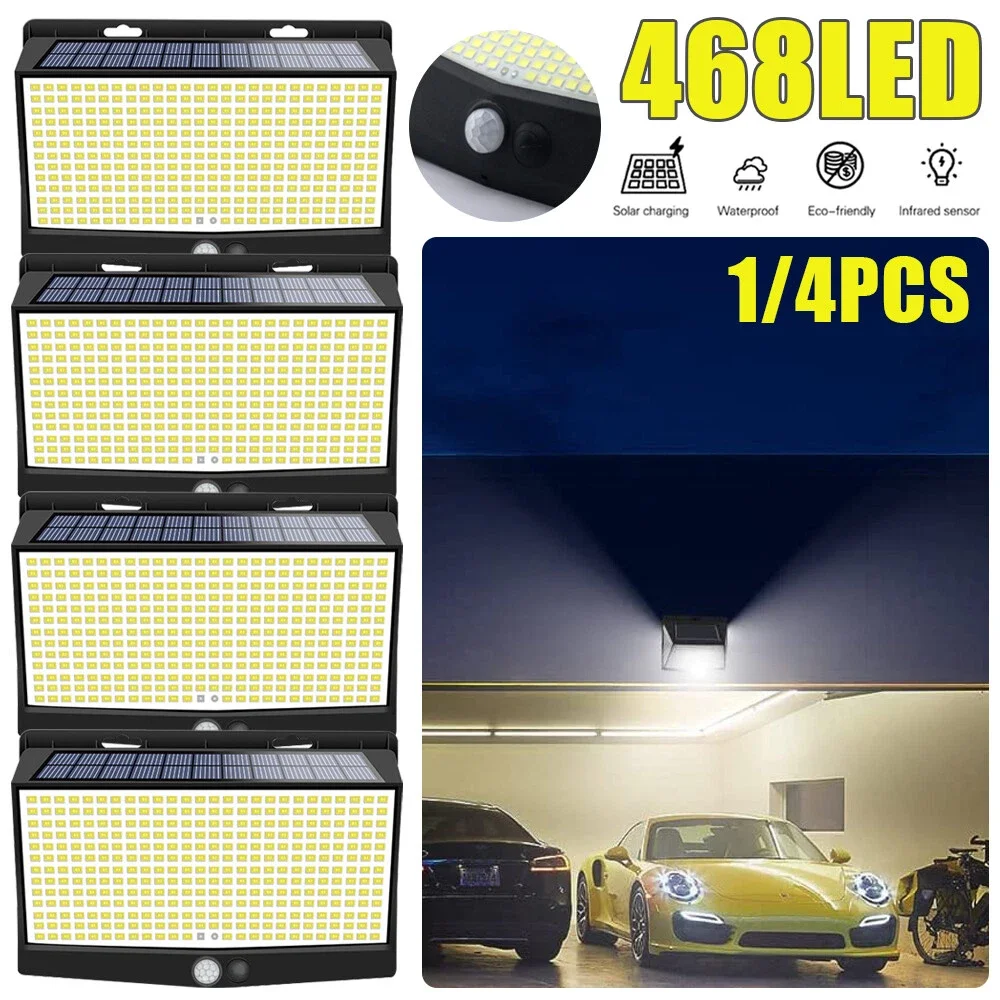 

Solar Motion Sensor Lights 468 LED Waterproof Wall Lamps 3 Working Modes Security Solar Lights for Garden Path Yard Garage