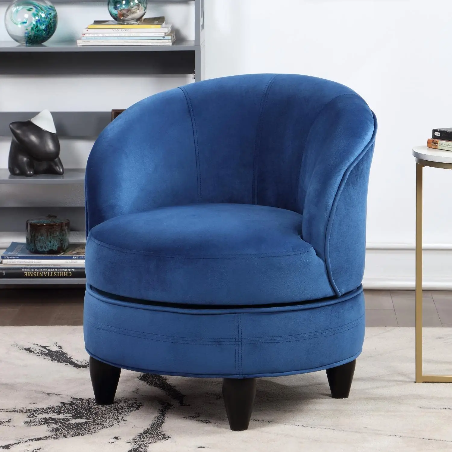 Sophia Accent Blue Velvet Chair, 360-Degree Swivel, Transitional Style for Living Room