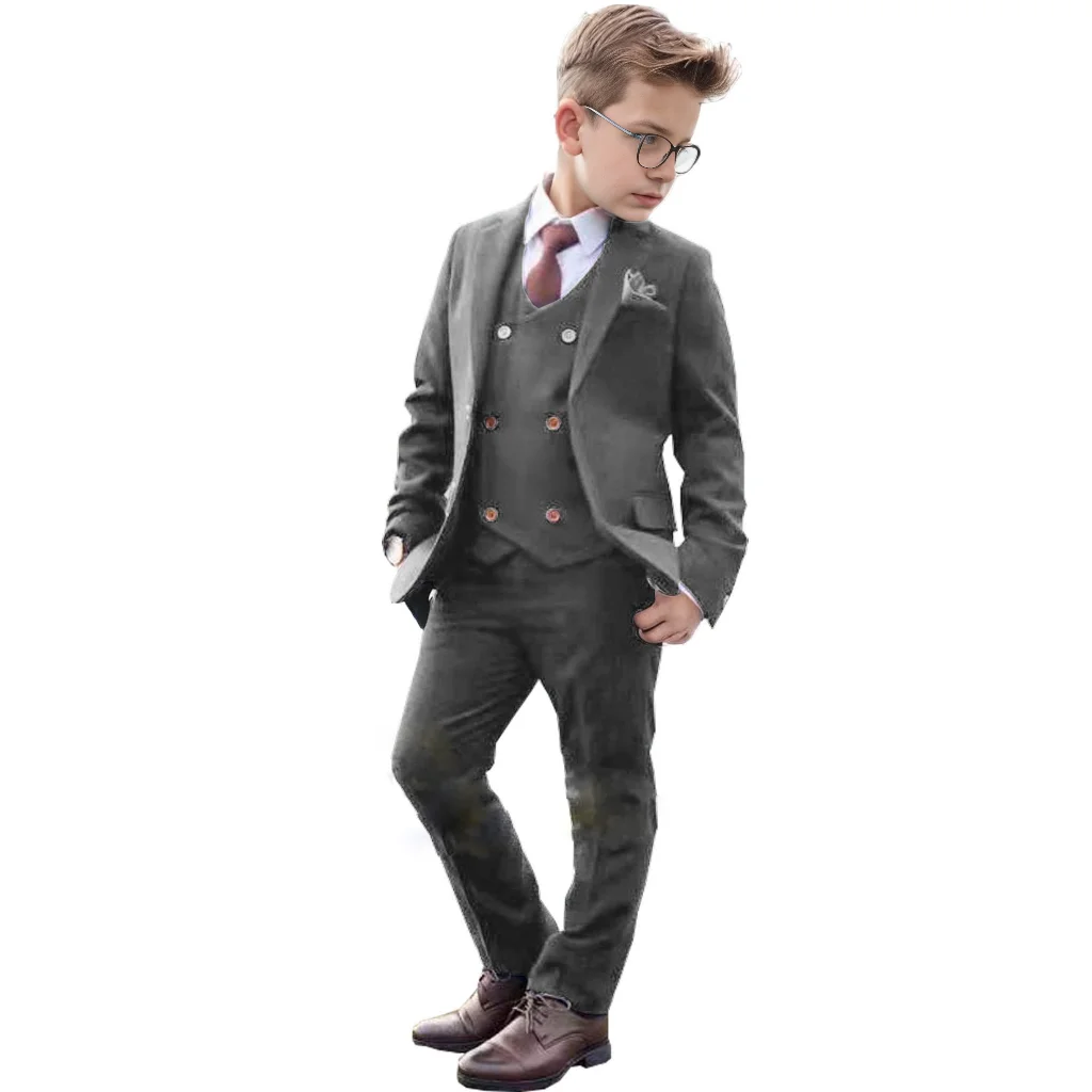 Fashion Flower Boys Suit Sets For 3-16 Years 3 Pieces Blazer Vest And Pants Prom High Quality Elegant Kids Clothes Wedding Suit