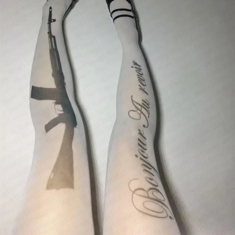 Medias con estampado de letras a la moda, pantimedias estilo Harajuku, calcetines bonitos con grafiti blanco para cosplay, estilo kawaii 2000 Y2K para chica emo