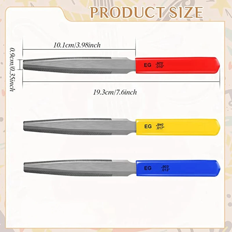 Práctico juego de 3 piezas de tuerca cónica para guitarra, tuerca ranurada, lima de alambre de doble filo, herramienta de alambre para guitarra eléctrica para bajo, 7,6 pulgadas
