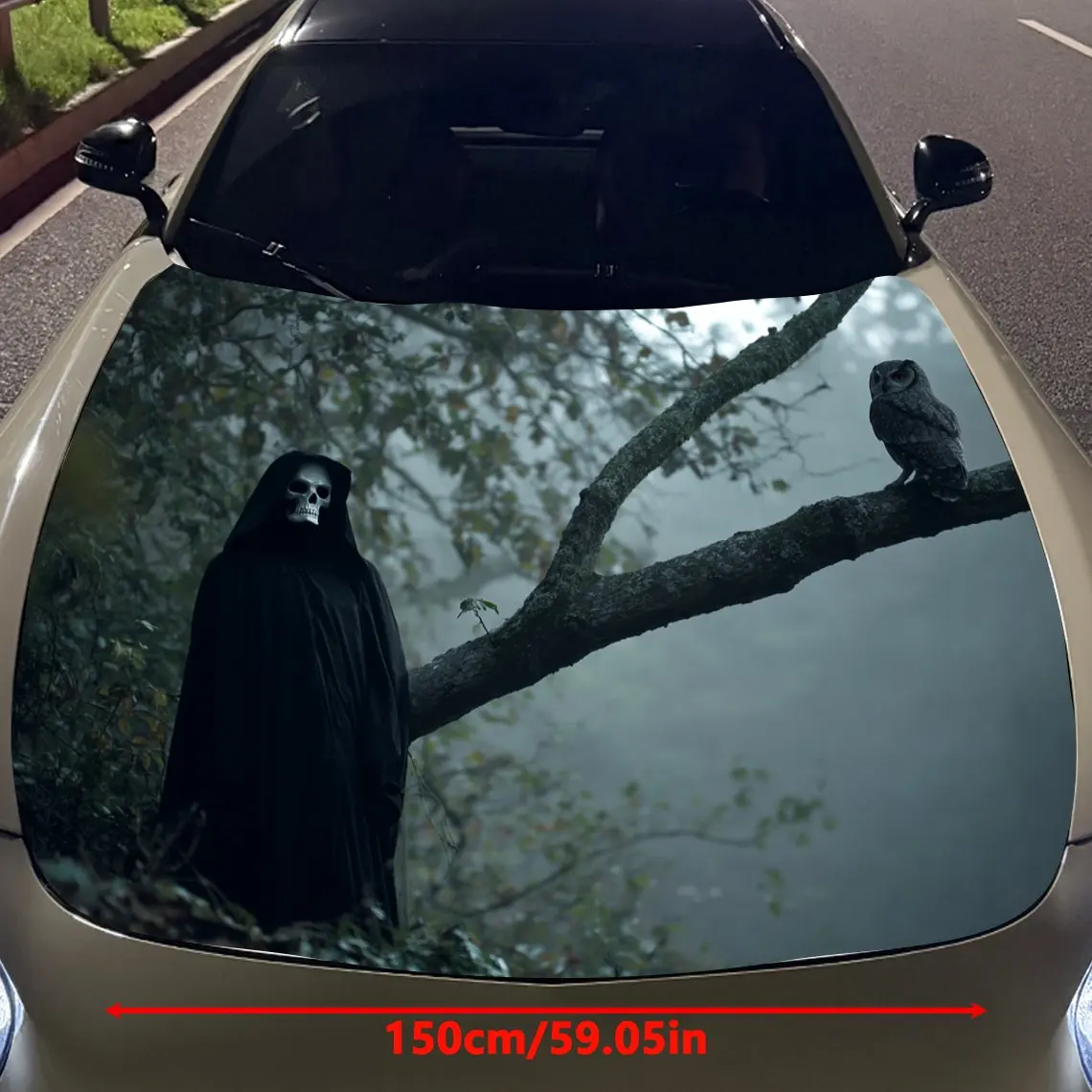 Car Decals Figure in Black Robe and Raven by Tree Car Hood Sticker, Waterproof Self - Adhesive Vinyl Graphics Decals, Decorative