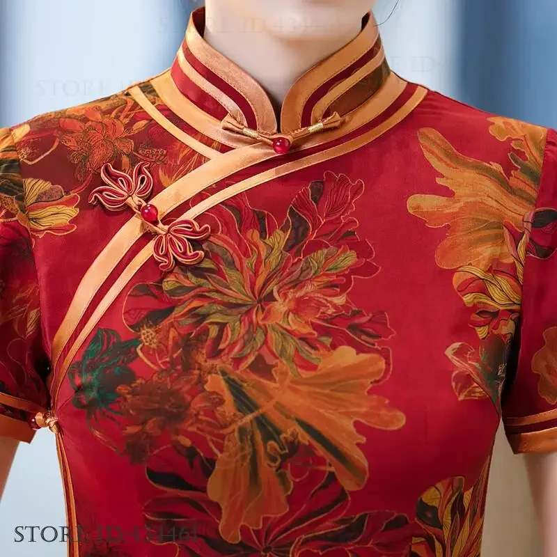 

Plus Size 3XL 4XL Classic Vintage Print Flower Cheongsam Traditional Chinese Dress Female Long Qipao Sexy Slim Split Vestidos