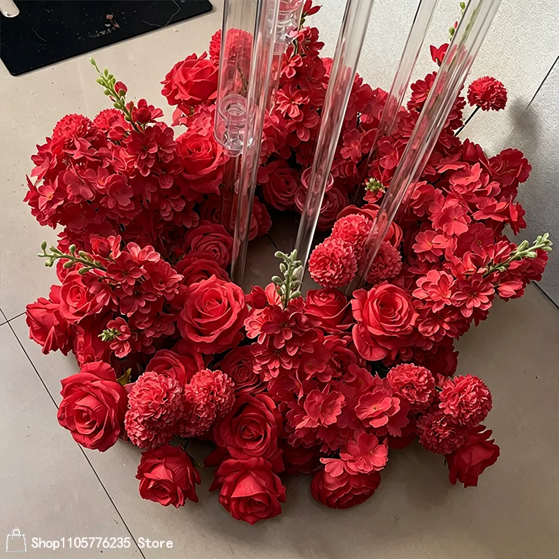 Rote Rose Delphinium Künstliche Blume Hochzeitstisch-Mittelstück Kranz Blumenarrangement Bankett Hotel Dekoration 30/40/50/60/70CM – Detail 3
