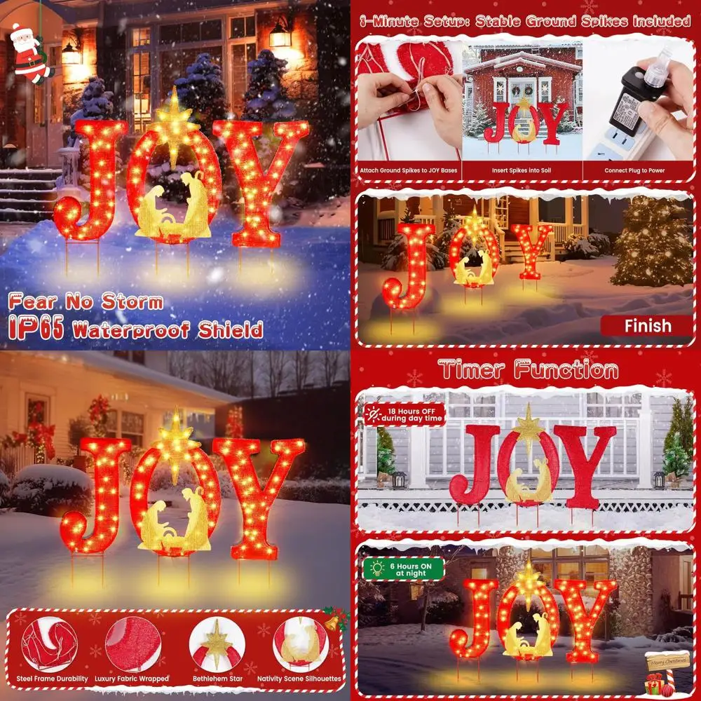

90 LED Outdoor Nativity Scene, 33 Lawn Decor with Timer and 8 Modes, Red/Gold for Christmas Yard