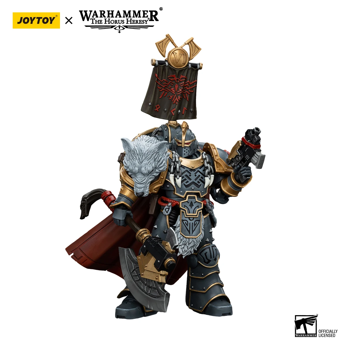 JOYTOY Warhammer 40K 1/18 figurine Space Wolves légion Praetor avec hache de puissance et bouclier de Combat figurines d'anime jouets modèle
