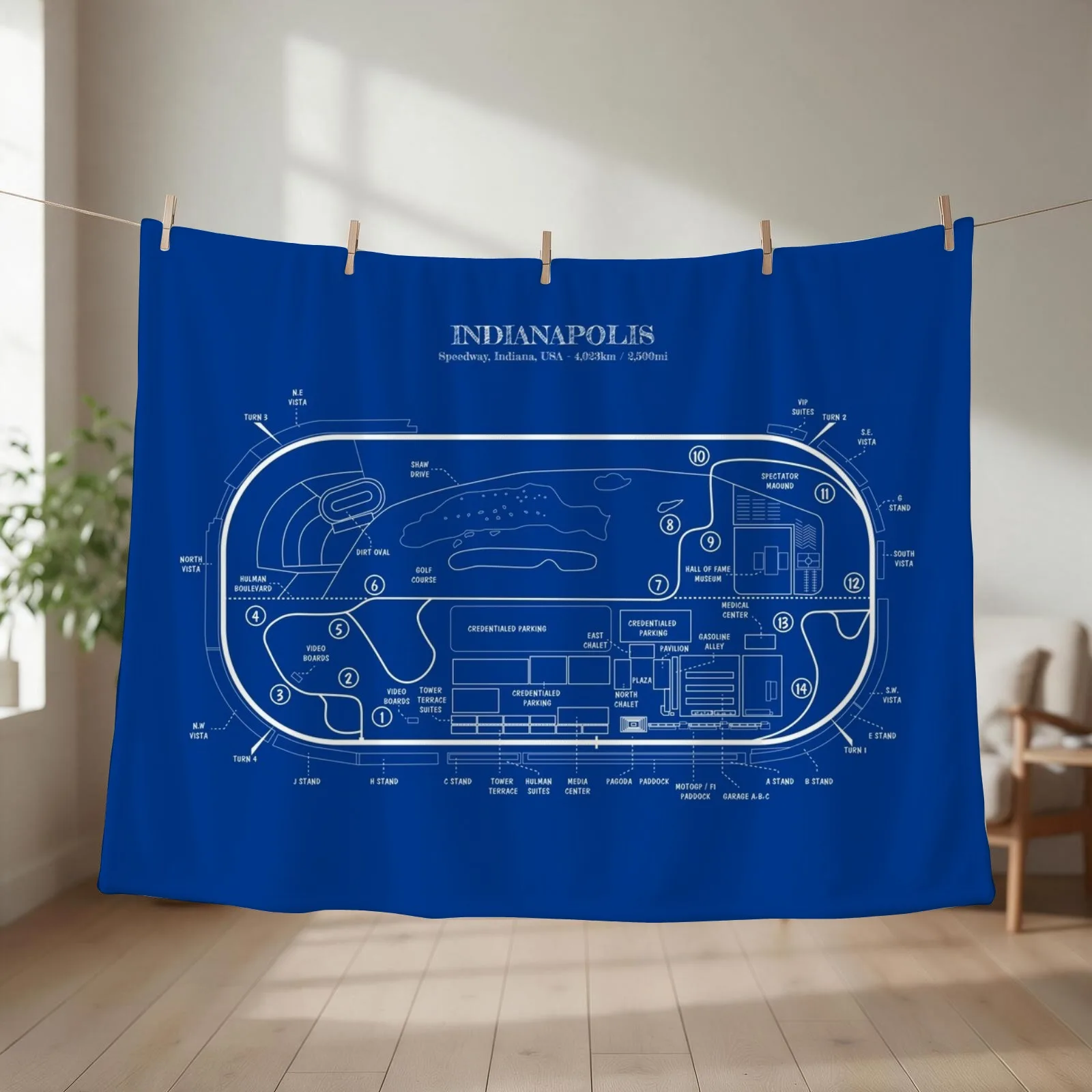 Indianapolis Motor Speedway (White Stencil-No Background) Throw Blanket couch cozy soft plush fuzzy picnic outdoor blanket