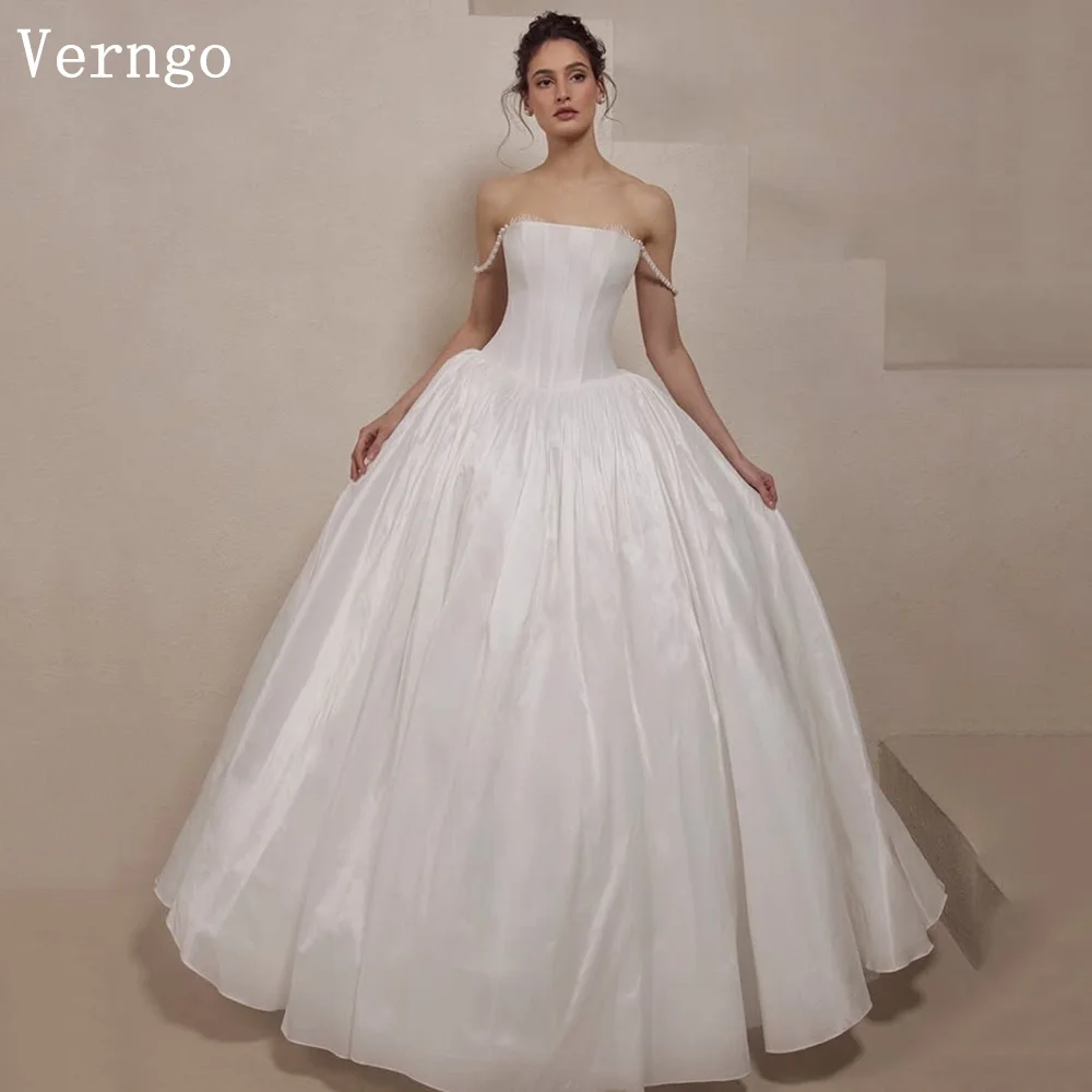 فستان زفاف Verngo lvory من الساتان بدون حمالات على شكل حرف A فساتين زفاف أنيقة وحديثة سويب تراين فساتين العروس حسب الطلب