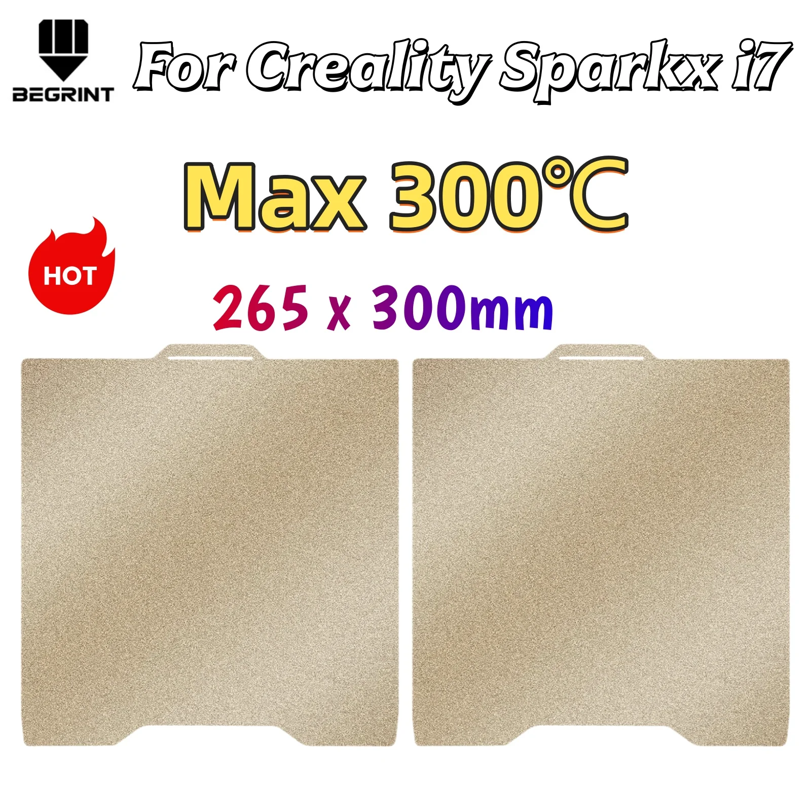 

Golden PEI Textured Build Plate 265*300mm for Creality Sparkx i7 3D Printer Double Sided Spring Steel Heated Bed