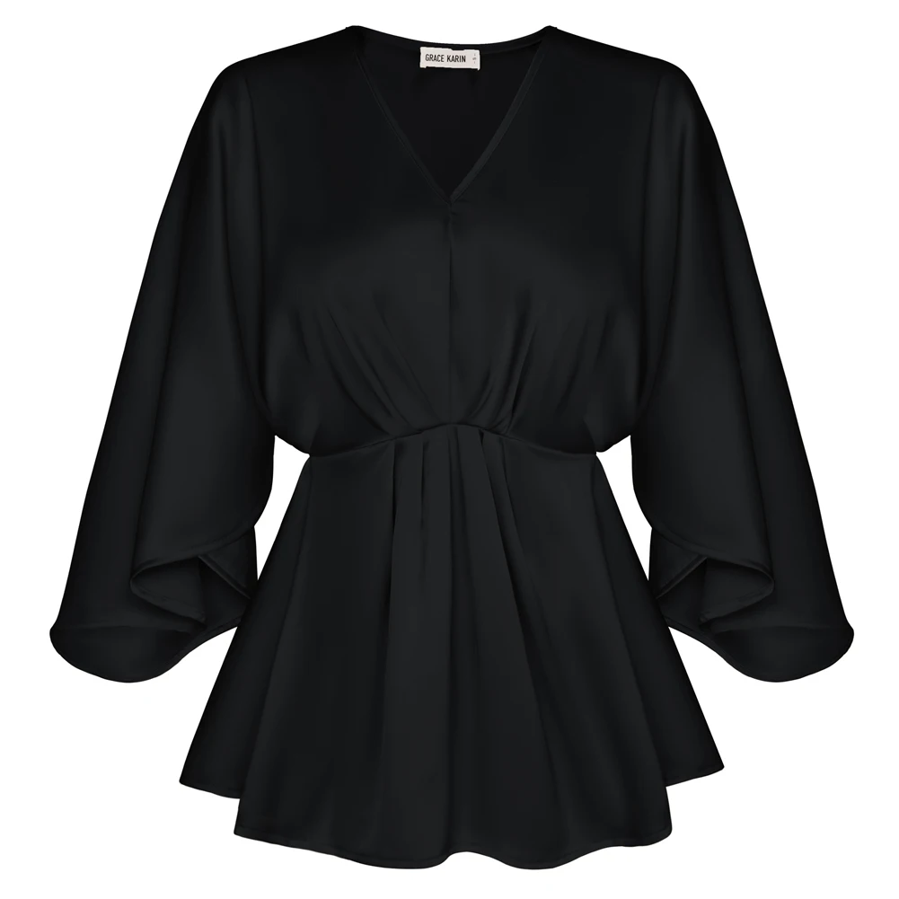 

GK Блузки Femme с рукавами «летучая мышь» Вечерние топы с рукавами 3/4 и v-образным вырезом с эластичной резинкой на талии Топы Пуловер