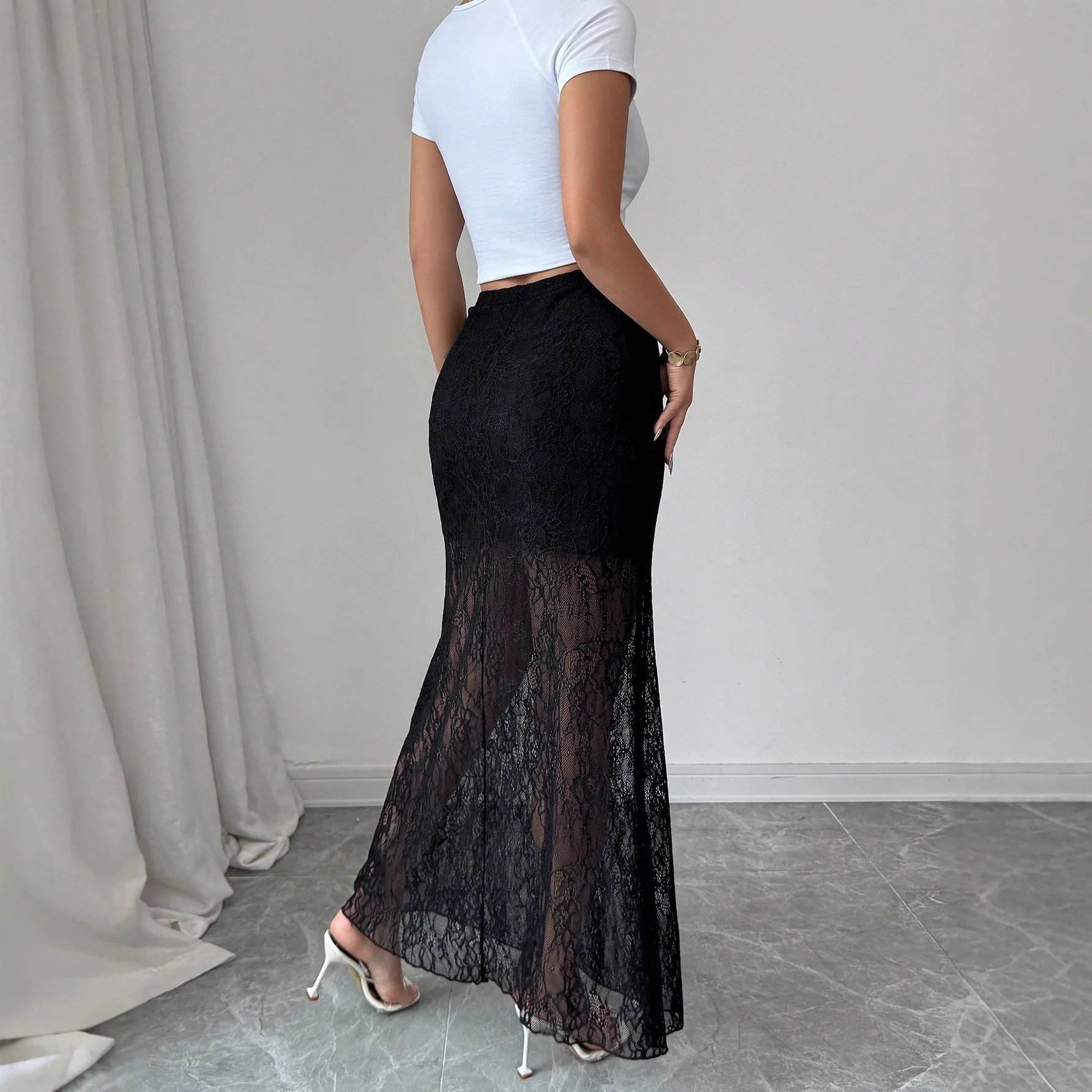 2026 Spring New Lace High-waisted Slim-fit Bodycon Skirt For Fall And Winter Evening Dresses Luxury Bandage Lace Clothes