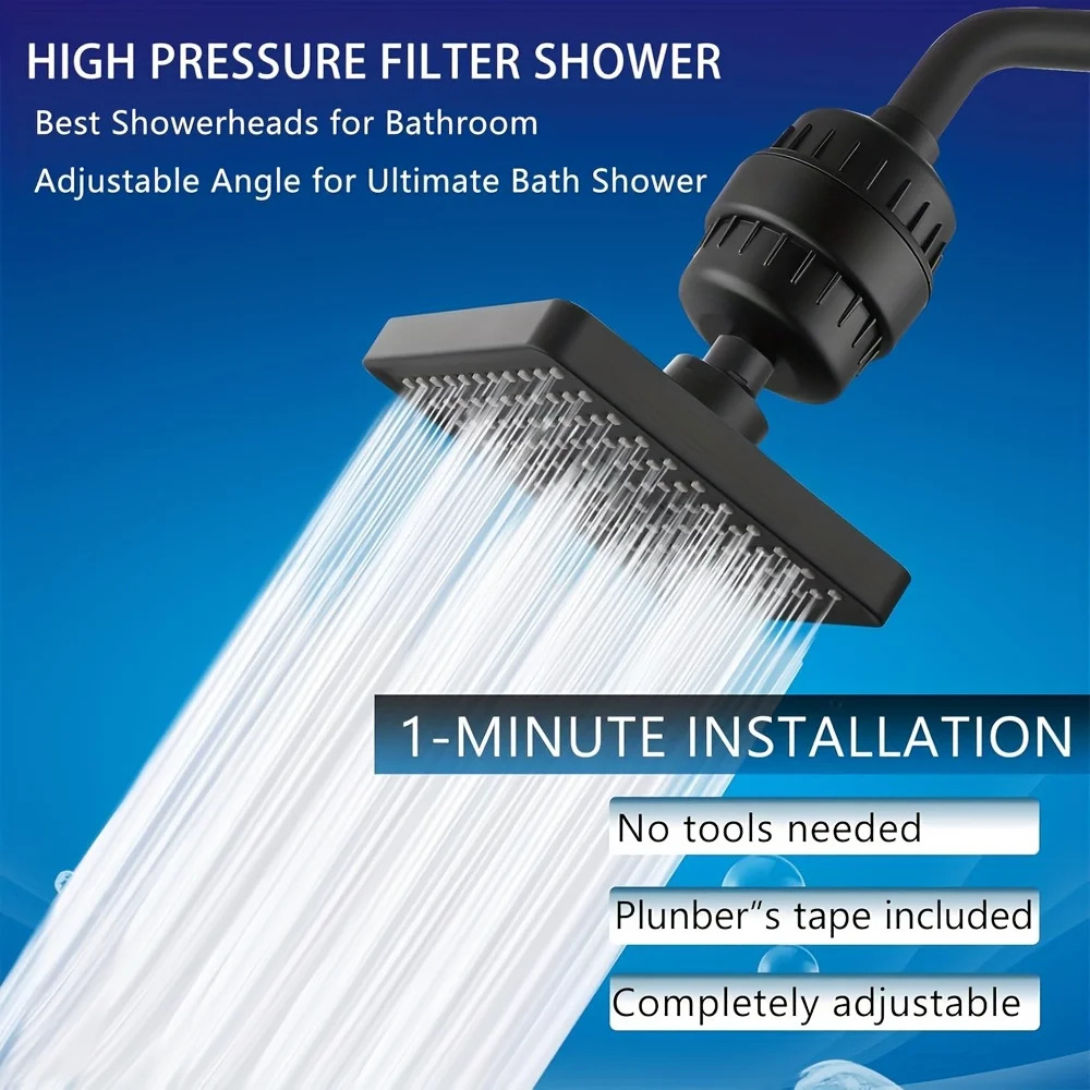 

A high-pressure filtration showerhead set equipped with a 6-inch rain shower filter, designed specifically for hard water