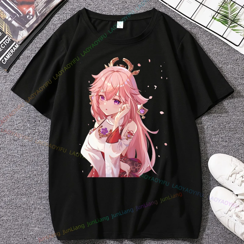 Yae Miko Anime Tees Role Playing New Trend Cartoon Tshirt Men Women Harajuku Y2k Top Gaming Shirt Popular Unisex Streetwear