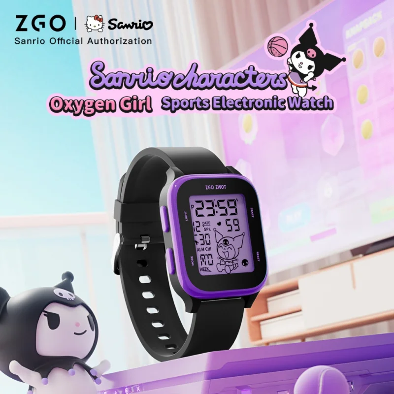 ZGO  Sanrio Kuromi Kids digital watch For girls Square Sporty Waterproof Electronic watch Alarm clock Gift 878