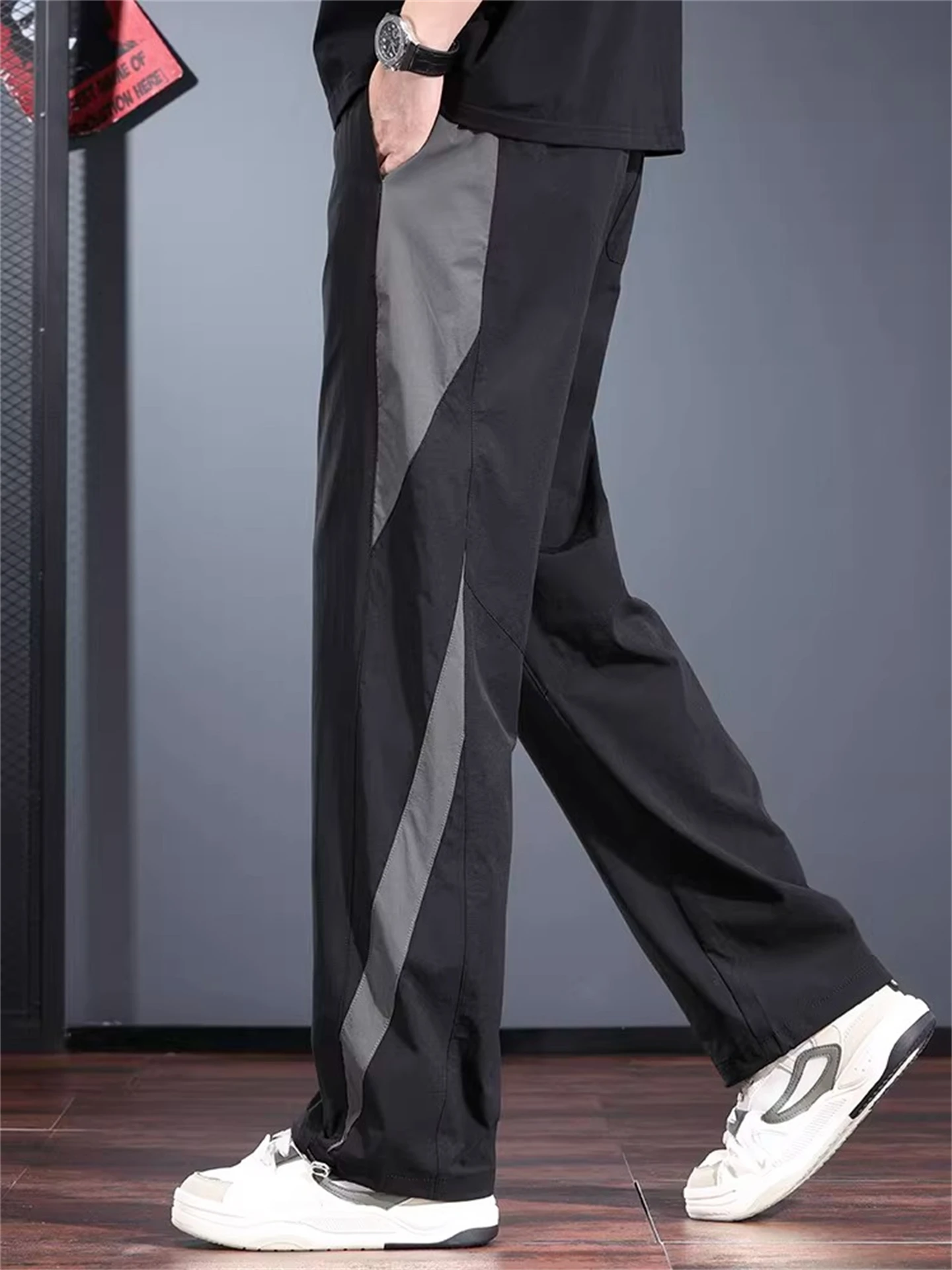 

High-End Men's Casual Loose Straight Leg Pants Thin Qui Dry Sport Trousers Spring Summer Faionable Comfortable Nylon