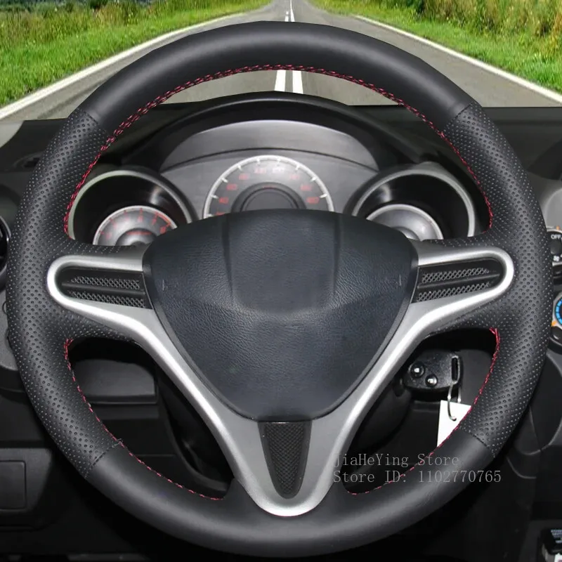 

DIY Custom Artificial Leather Hand-Stitched Steering Wheel Cover For Honda Fit City 2009-13 Interior Decoration Accessories