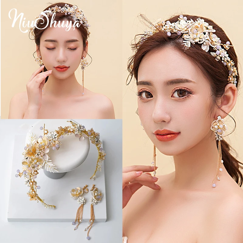 NiuShuya diadema de mariposa de flores de Color dorado hecha a mano, accesorios para el cabello de boda, joyería para la cabeza de fiesta de graduación para niñas