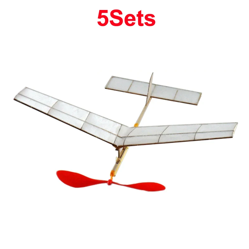 5Sets Rubber Band Powered Glider Airplane Model Basic Wooden Assembled Aircraft Accessories Kit for Teen's Outdoor Competition
