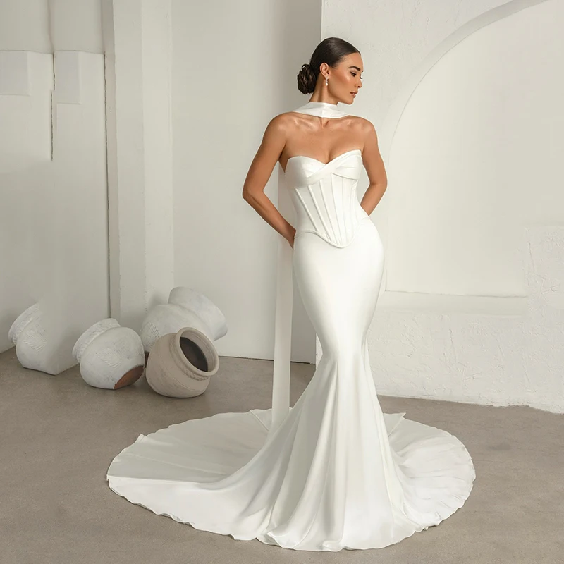 Eightree 2026 Long Mermaid Wedding Dresses Sweetheart Sweep Train Scarf Bridal Dress White Wedding Ball Prom Gowns Customized
