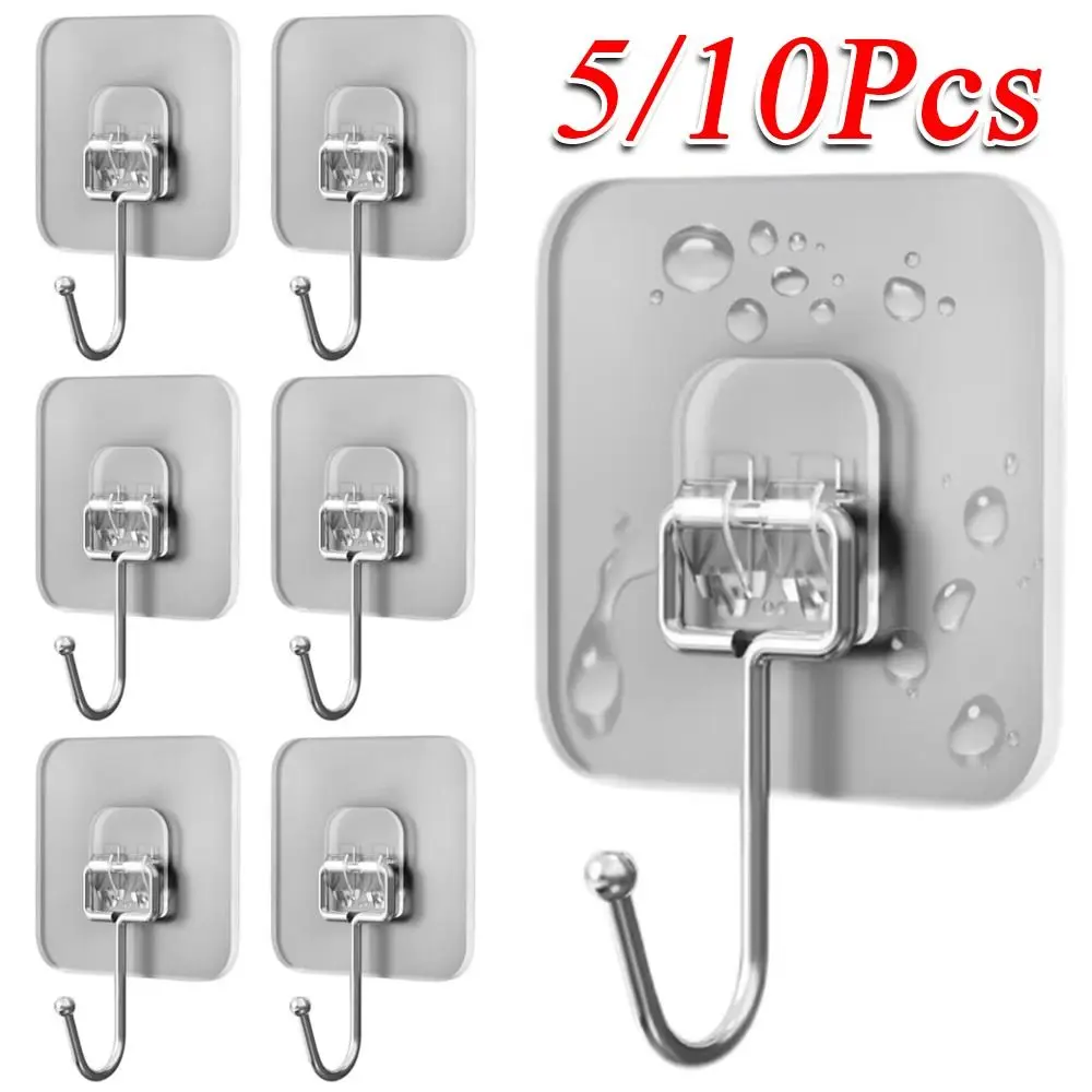 Heavy Duty Big Size Hooks Self Adhesive Waterproof Wall Hook Transparent Strong Sticker Holder for Kitchen Bathroom