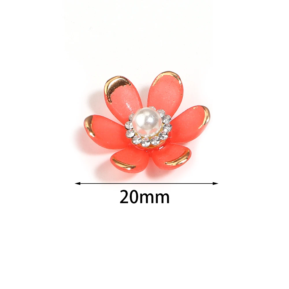 20pcs 20mm Colorful Acrylic Golden Edge Pearl Rhinestone Flower Patch Beads For DIY Clothing Bags Decoration Jewelry Accessories
