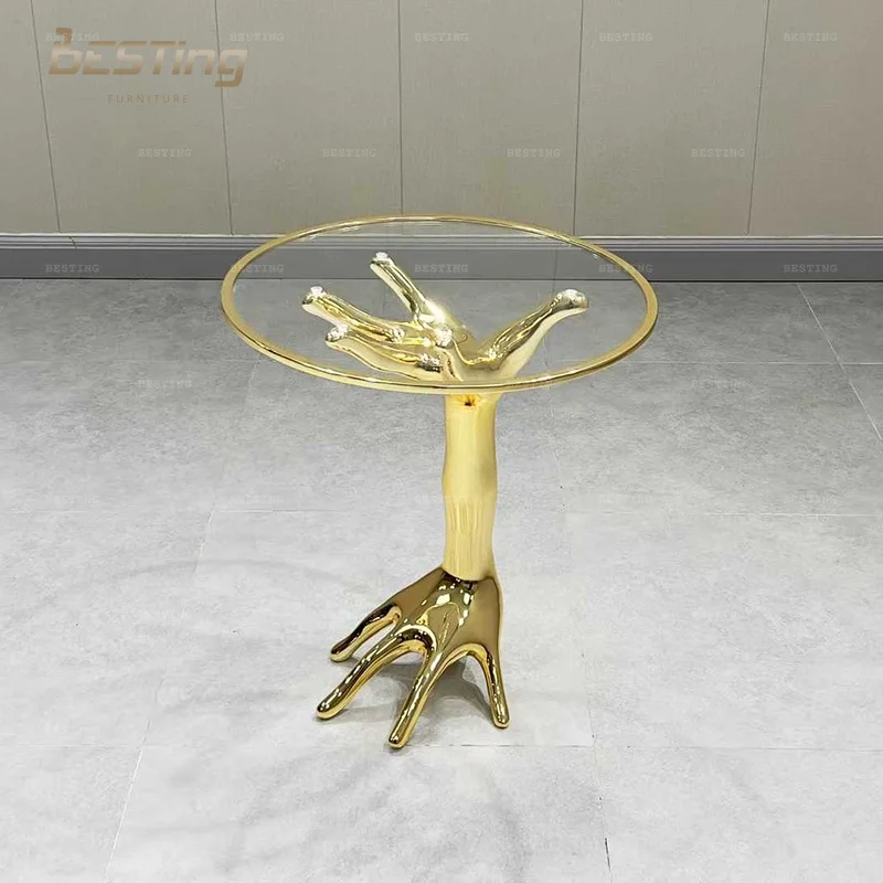 Modern Design Custom Living Room Sofa Side Table Gold Stainless Steel Glass Top Coffee Table