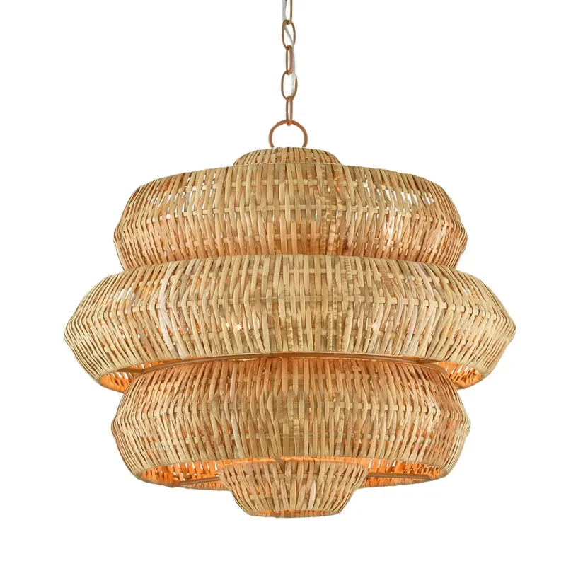 Modern Handmade Bamboo Rattan Chandelier Natural Pendant Light for Large Courtyard Garden Stairwell Coastal Decor