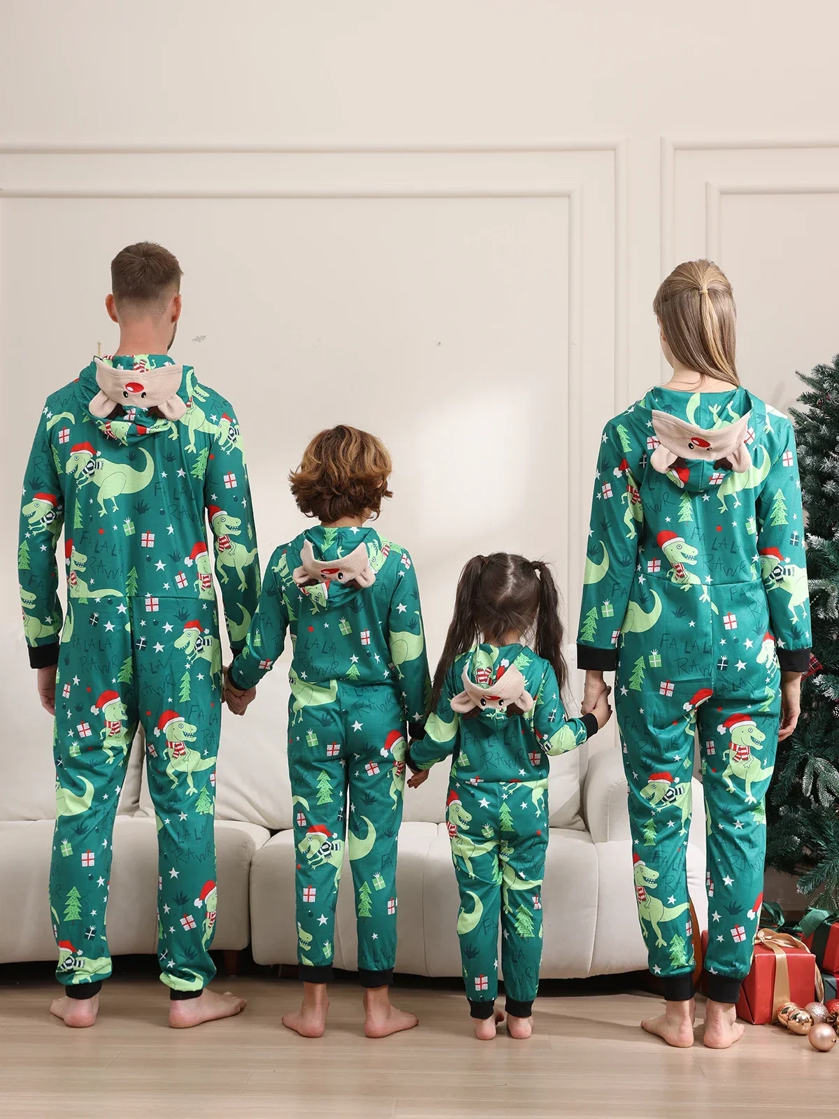 패션 크리스마스 가족 파자마 2024, 만화 프린트 후드 원지, 어머니, 어린이 가족 매칭 의상, 휴일 아기 옷
