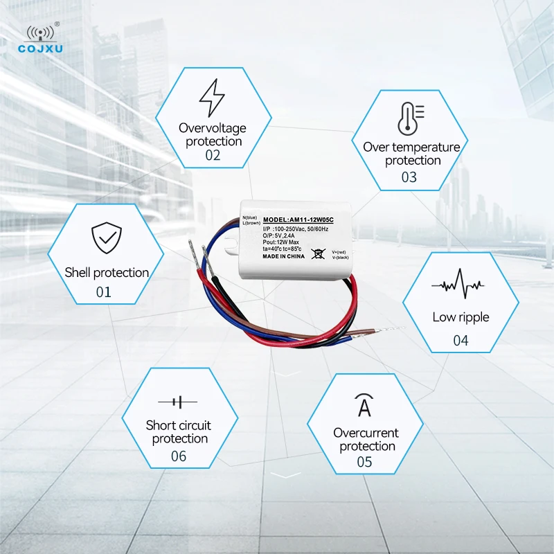 COJXU AC-DC ขั้นตอนลง Power Supply โมดูล AM11-12W05C 12W AC 80-250V DC 5.0V/2A/5%