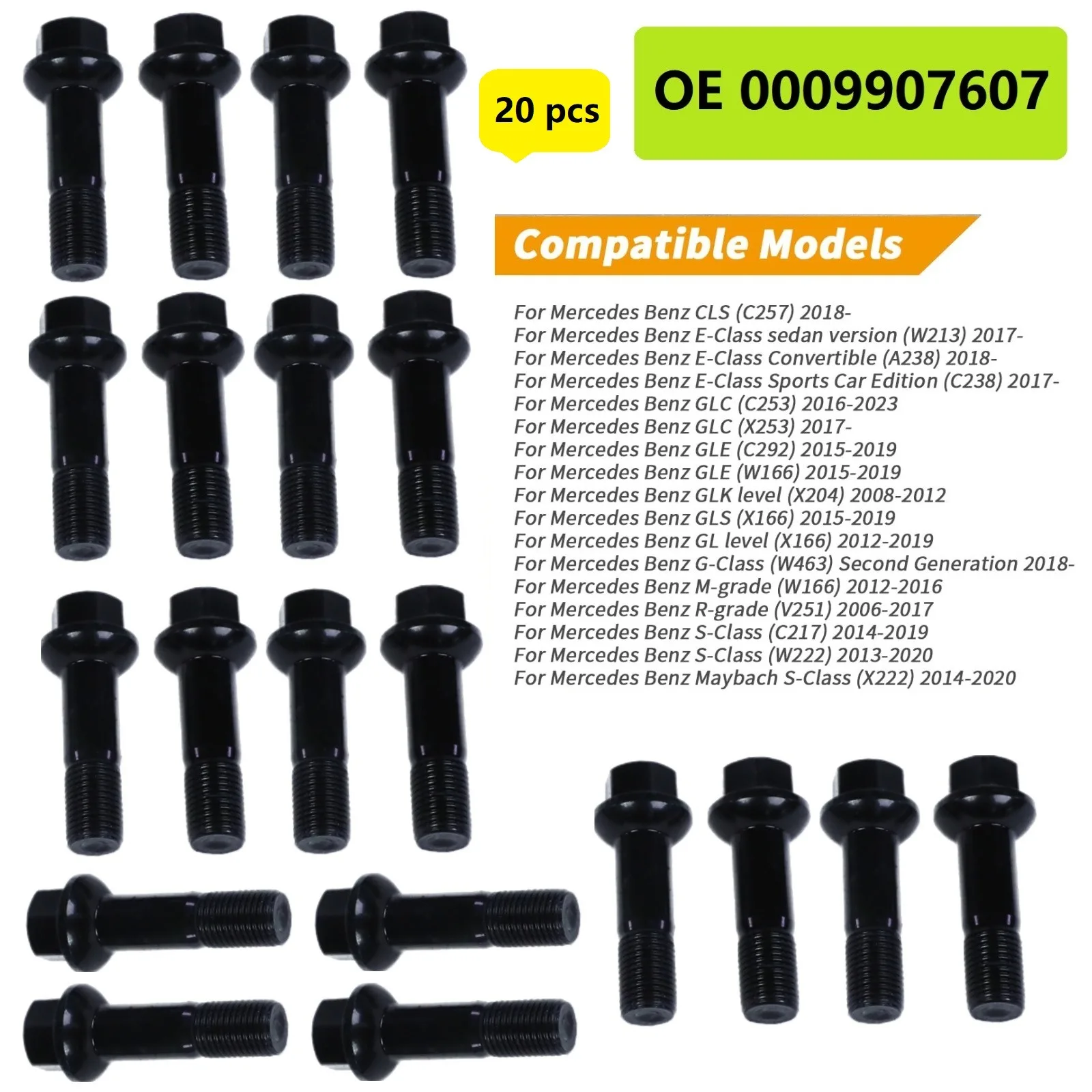 Wheel Lug Bolts Nuts for Mercedes-Benz ML250 S600 GLK350 GLE350 GLS550 ML250 GL350 E400 S600 GLC300 GLC43 AMG E300 , 0009907607