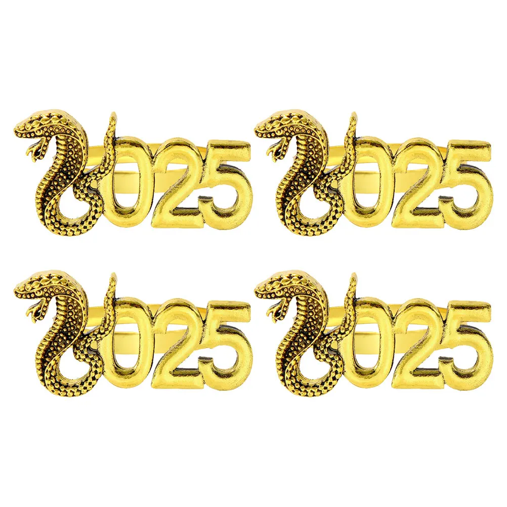 

4pcs Chinese Snake Rings Metal Napkin Holders Year Of Snake Table Decoration Wedding Party Banquet Napkin Buckles