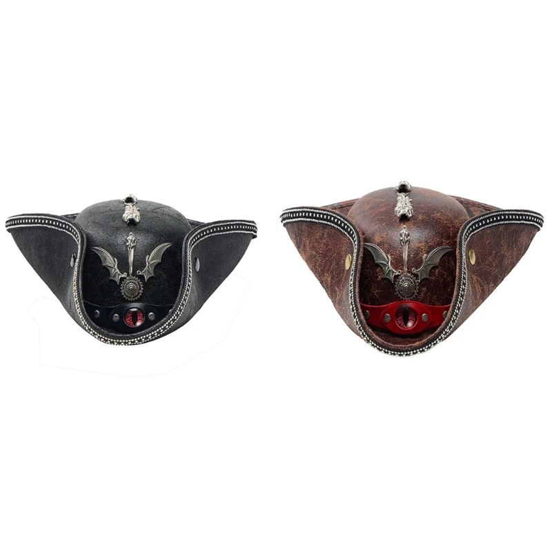 50LE Devil Eye Black Pirate Hat With Metal Decorations Perfect For Halloween Role Play And Themed Event