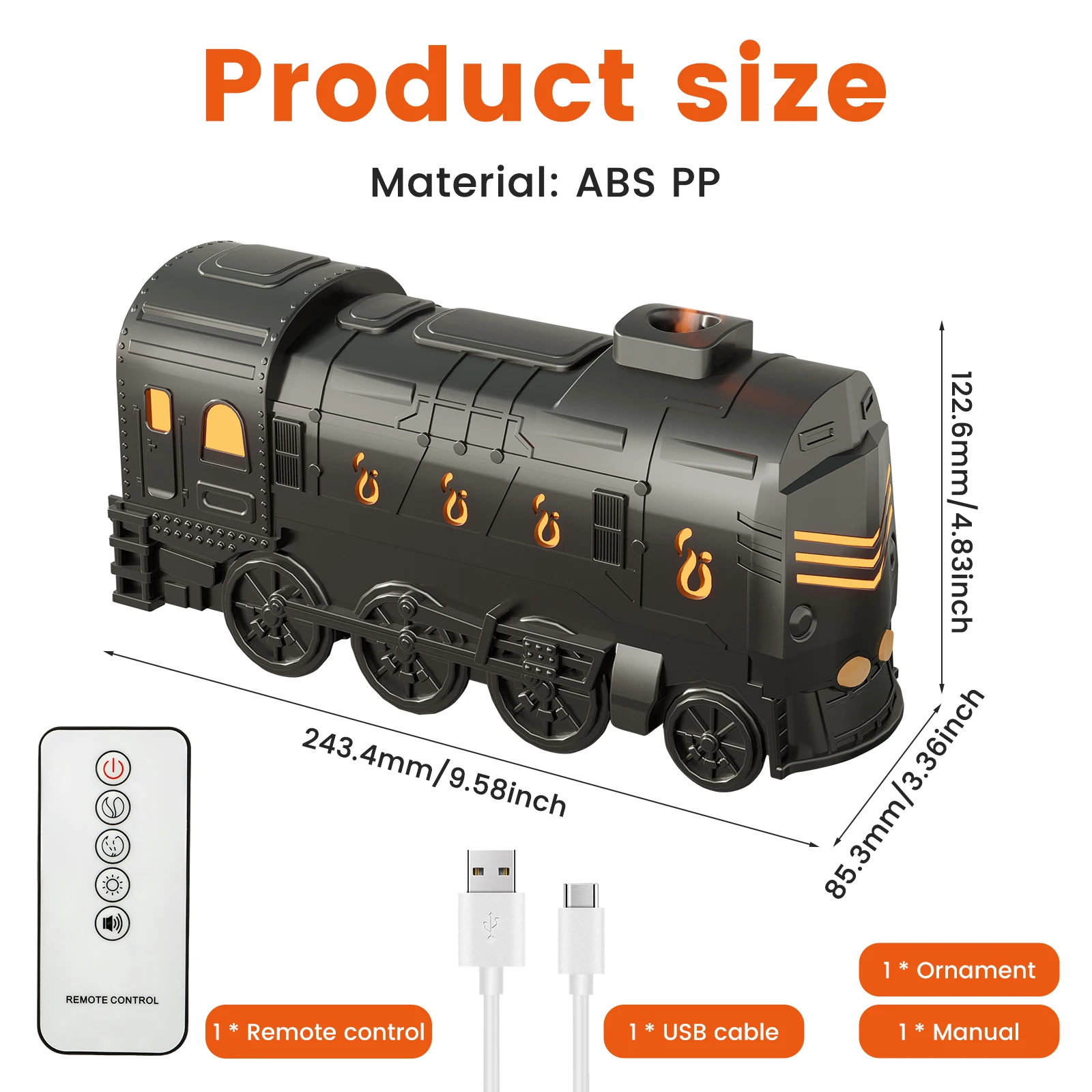 Steam Train Essential Oil Diffuser with Light 300ml Train Humidifier Diffuser Ultra Quiet Train Humidifier 2 Misting 2 Light