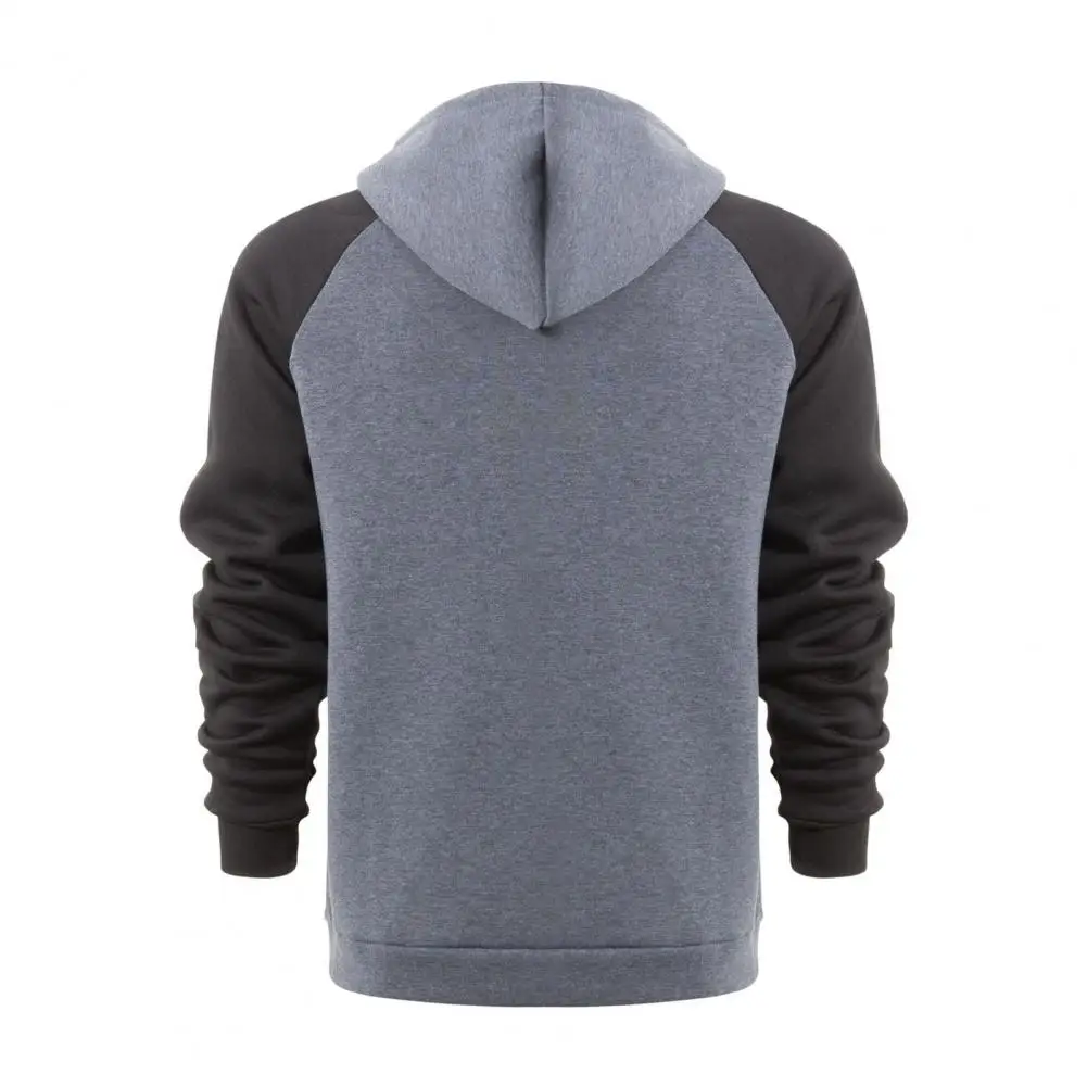 Men Long Sleeve Hoodie Men Contrast Color Hoodie Men's Colorblock Drawstring Hoodie with Zip-up Closure Pockets for Fall Winter