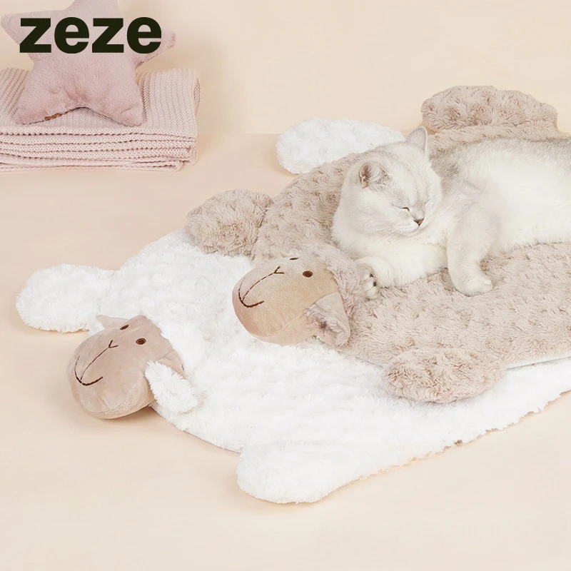 ZEZE Cat Bed Pet Mattress Warm Soft Plush Pet Bed with Cover Round Cat Dog Sleeping Nest Cave for Small Dogs kitten